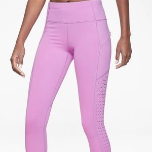 ATHLETA Violet Blush Contender Laser Cut 7/8 Powervita legging size LP